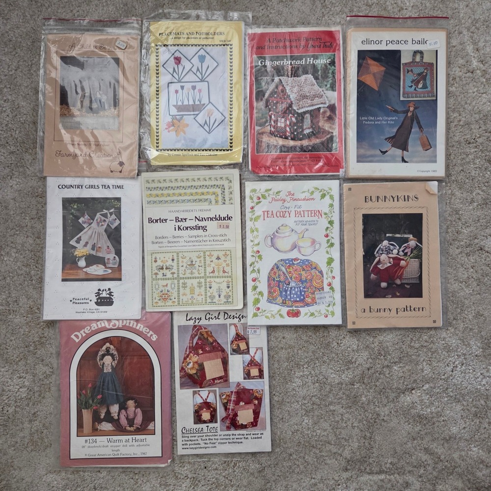 Vintage Craft Pattern Lot 10pc Lazy Girl Elinor Peace Bailey Quilt Sewing Doll